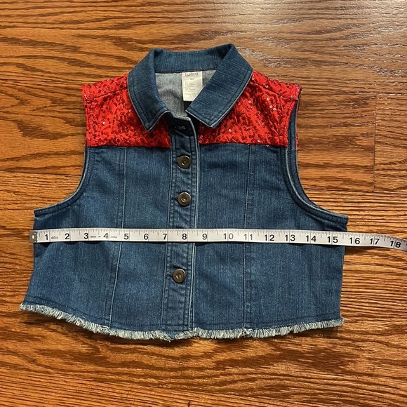 Youth girls stretch denim Vest with red sequins shoulders  button front 10/12 MC - Picture 8 of 9